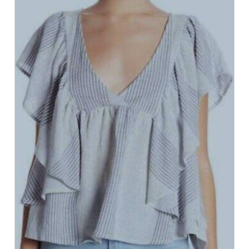 MELROSE & MARKET BLUE & WHITE STRIPE TOP SZ.XXS EUC.